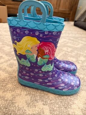 Girls' Purple Mermaid Rain Boots with Teal Trim